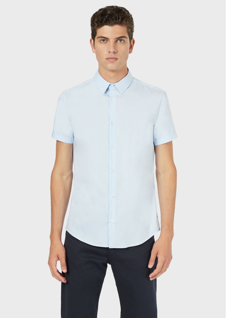 Сорочка деловая с коротким рукавом Slim Fit для мужчин (462087), цвет Синий - №2