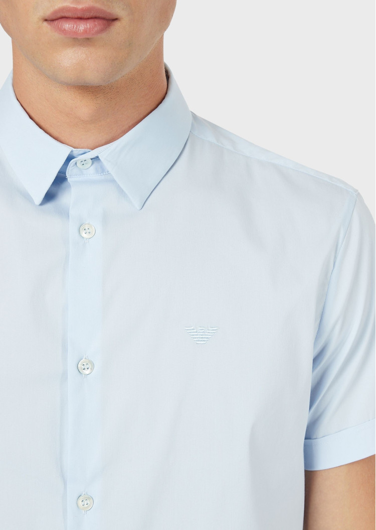 Сорочка деловая с коротким рукавом Slim Fit для мужчин (462087), цвет Синий - №6