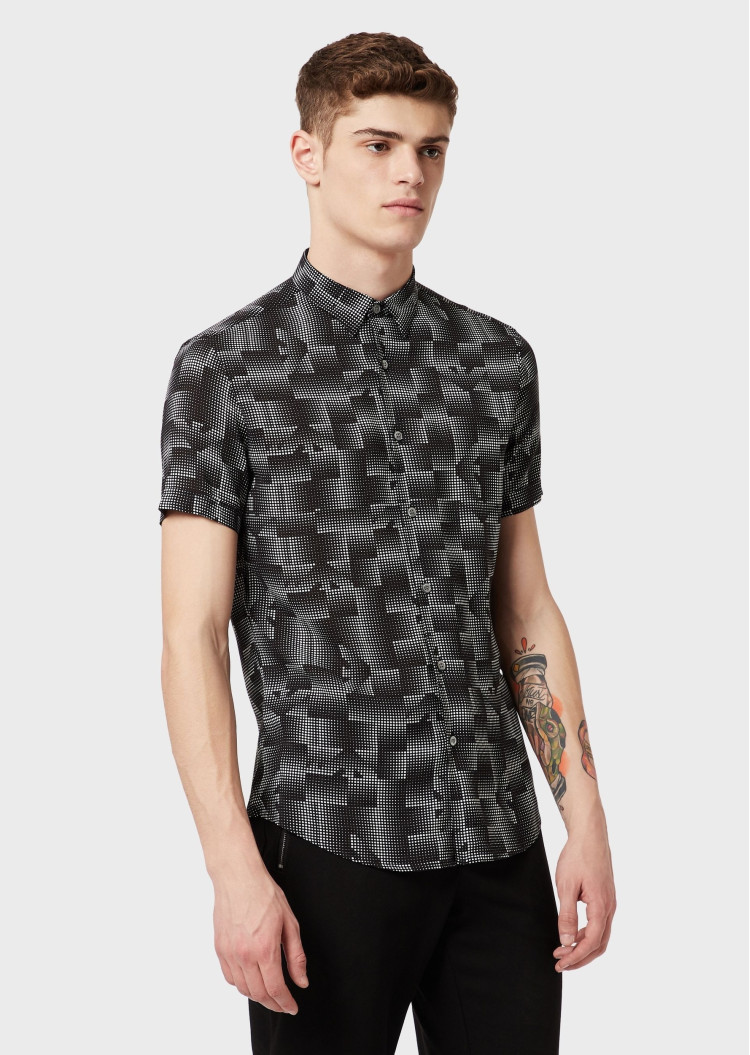 Сорочка повседневная с коротким рукавом Slim Fit для мужчин (462148), цвет Черный - №2