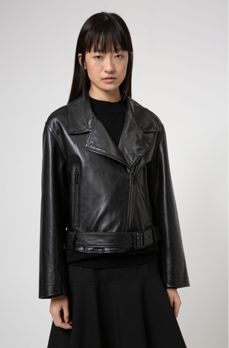 Шкіряна куртка Regular fit для жінок (468151), колір Чорний - №2