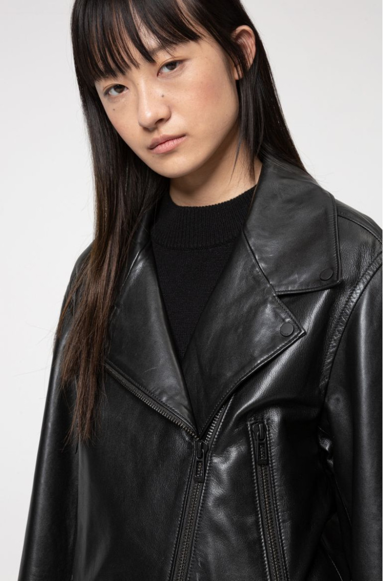 Шкіряна куртка Regular fit для жінок (468151), колір Чорний - №5