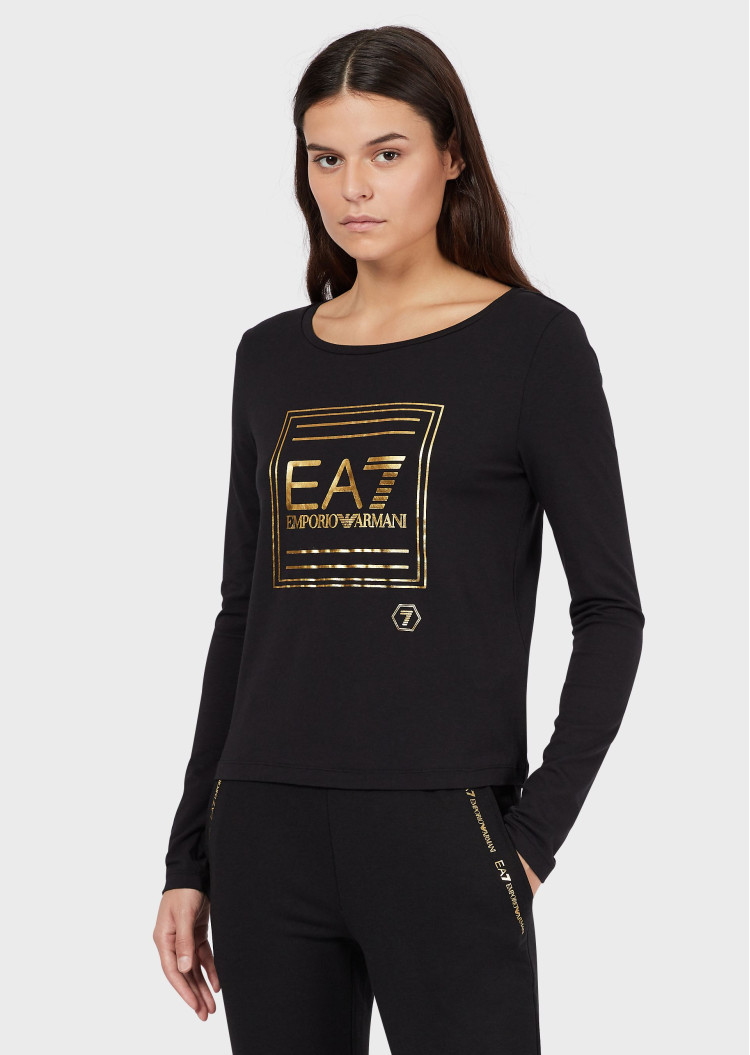 Футболка з довгим рукавом Slim fit для жінок (468443), колір Чорний - №2