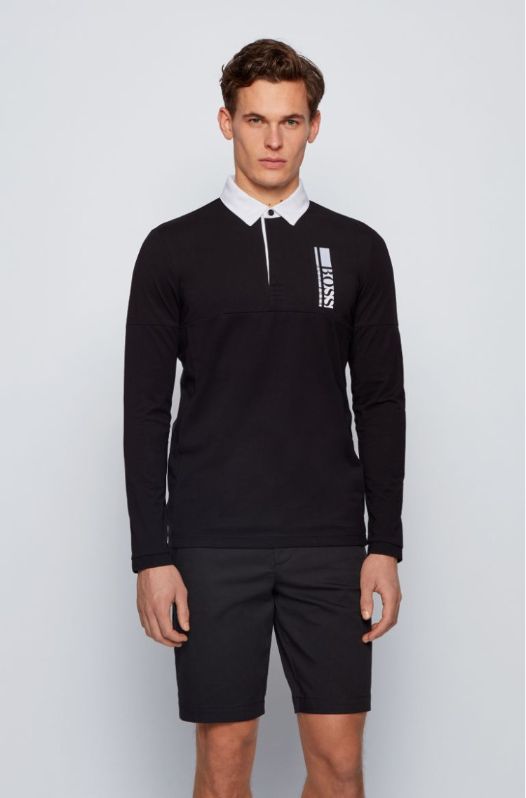 Поло з длинним рукавом Slim fit для чоловіків (468551), колір Чорний - №2