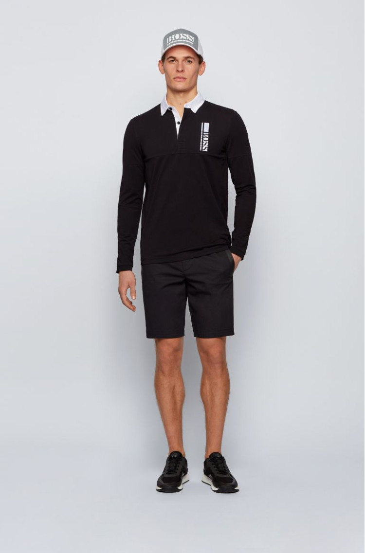 Поло з длинним рукавом Slim fit для чоловіків (468551), колір Чорний - №3