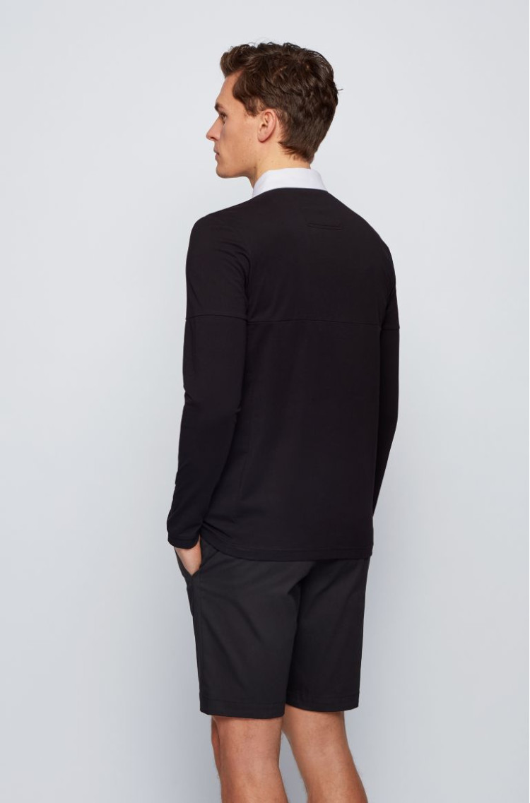 Поло з длинним рукавом Slim fit для чоловіків (468551), колір Чорний - №4
