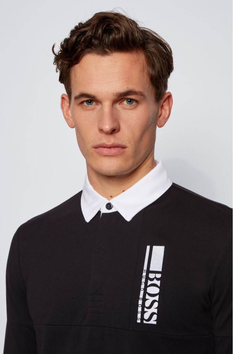 Поло з длинним рукавом Slim fit для чоловіків (468551), колір Чорний - №5