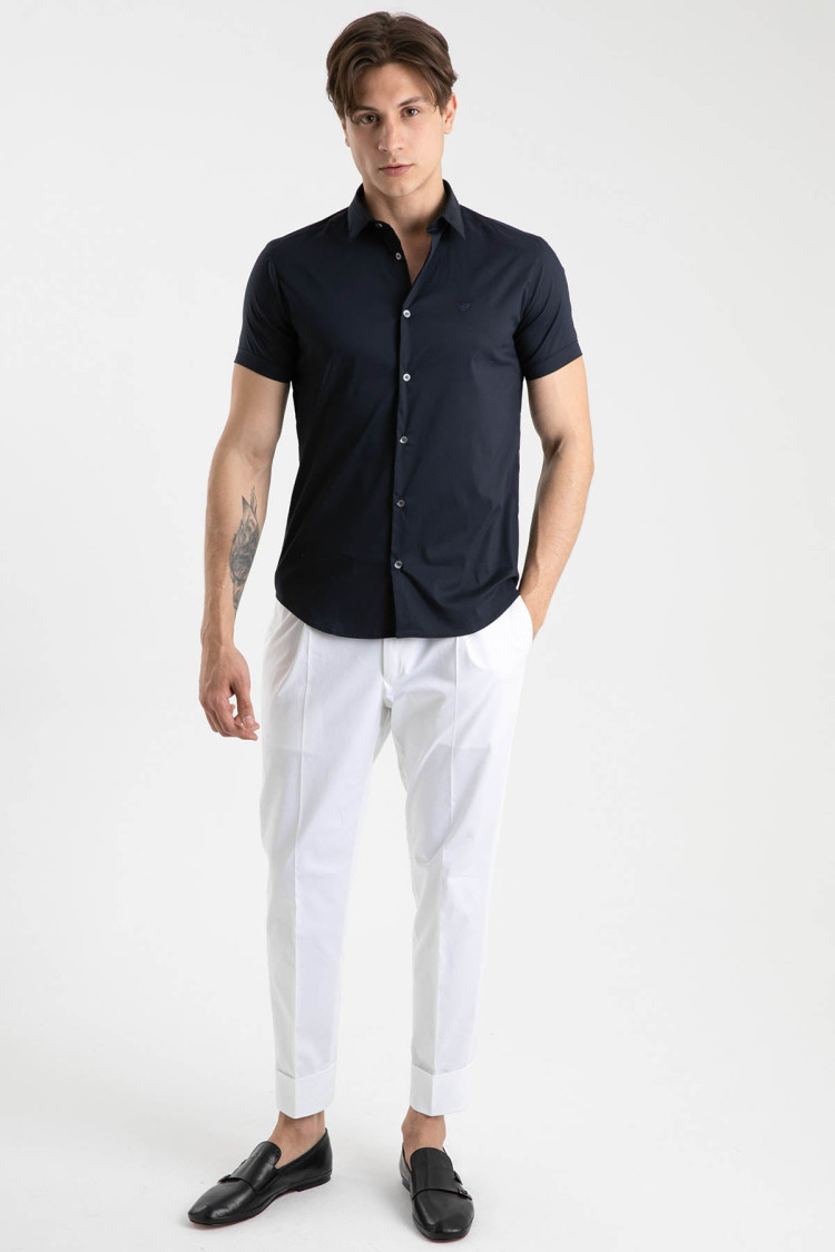 Сорочка повсякденна з коротким рукавом Extra-slim fit для чоловіків (469199), колір Синій - №3