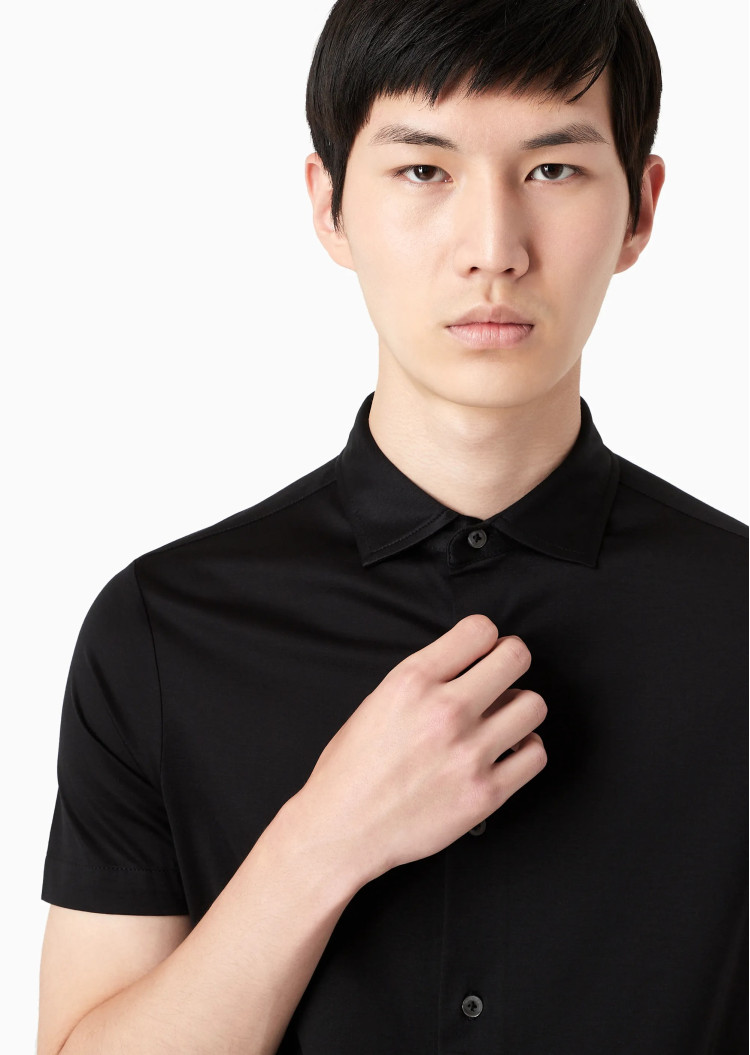 Сорочка повсякденна з коротким рукавом Slim fit для чоловіків (475634), колір Чорний - №4
