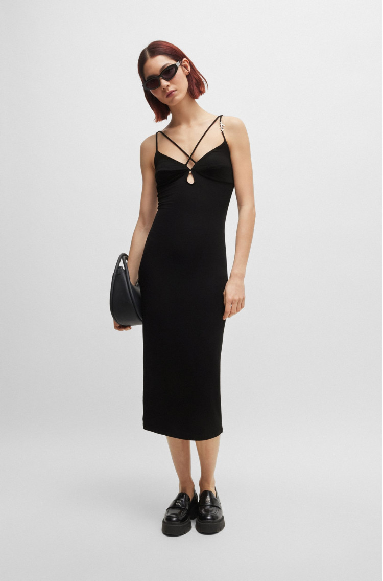 Сукні міді Slim Fit для жінок (476286), колір Чорний - №2
