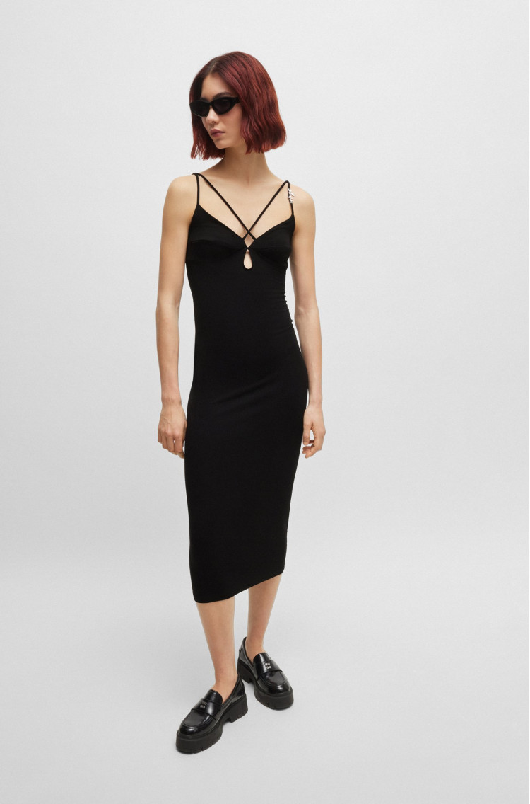 Сукні міді Slim Fit для жінок (476286), колір Чорний - №3