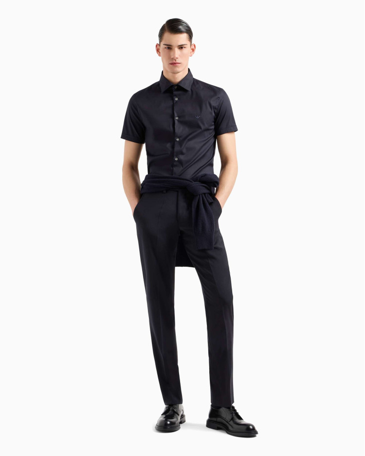 сорочка ділова з коротким рукавом Slim Fit для чоловіків (478930), колір Синій - №3