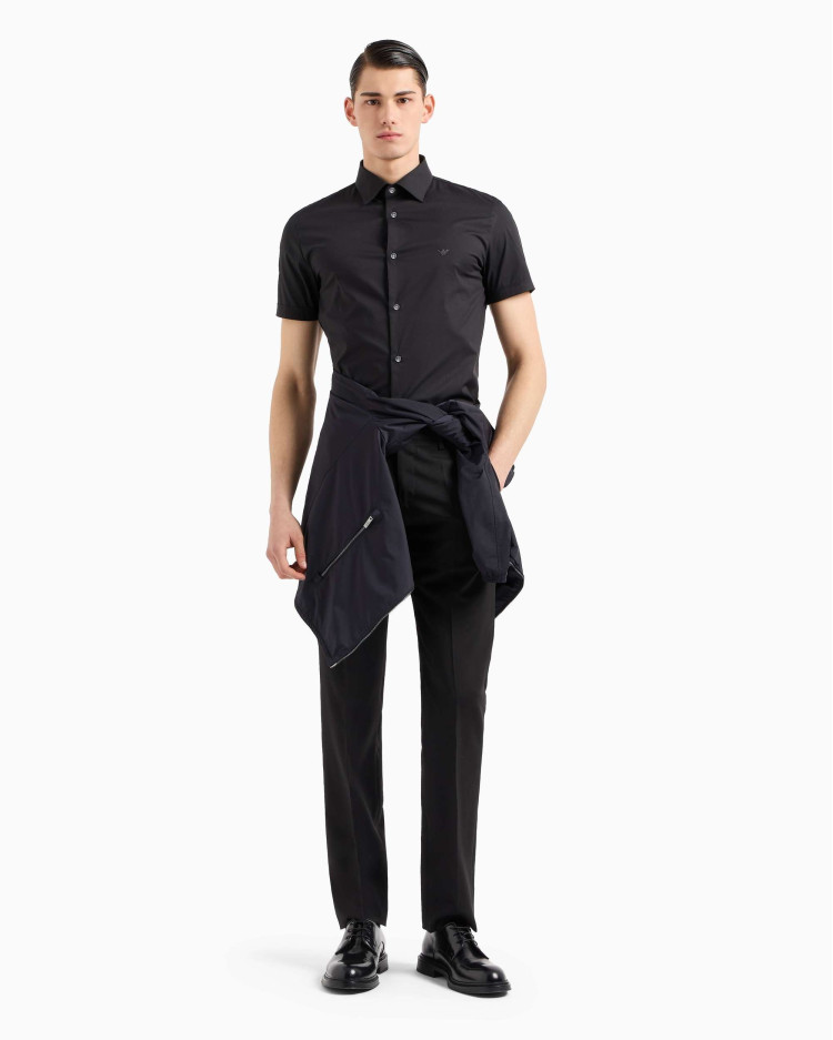сорочка ділова з коротким рукавом Slim Fit для чоловіків (478931), колір Чорний - №3