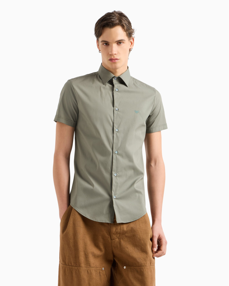 Сорочка повсякденна з коротким рукавом Slim fit для чоловіків (478932), колір Зелений - №2