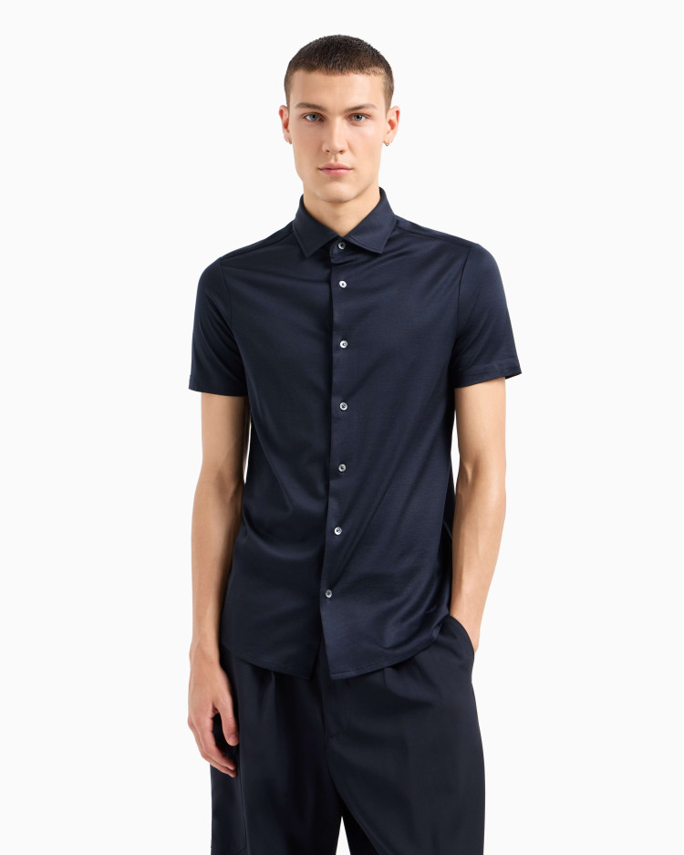 Сорочка повсякденна з коротким рукавом Slim fit для чоловіків (478934), колір Синій - №2