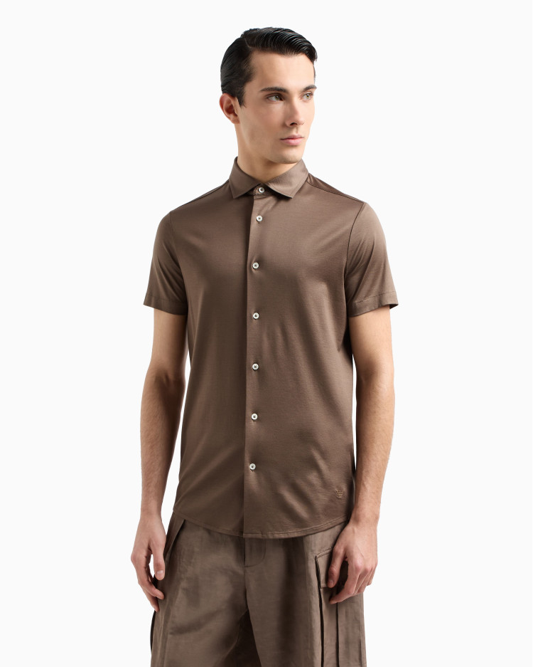 Сорочка повсякденна з коротким рукавом Slim fit для чоловіків (478936), колір Коричневий - №2