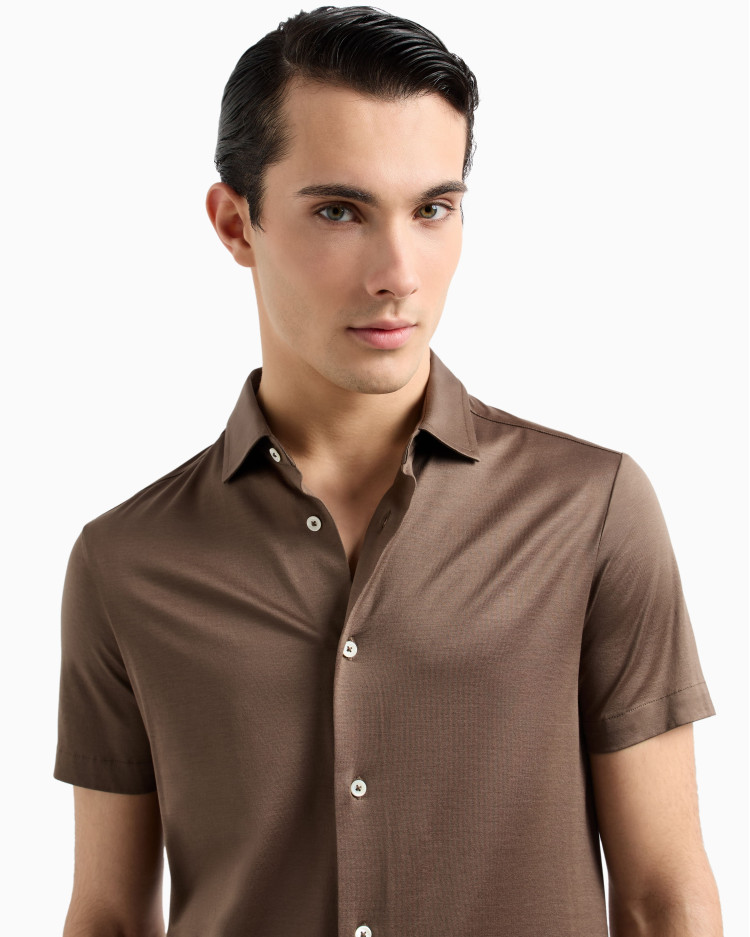 Сорочка повсякденна з коротким рукавом Slim fit для чоловіків (478936), колір Коричневий - №5