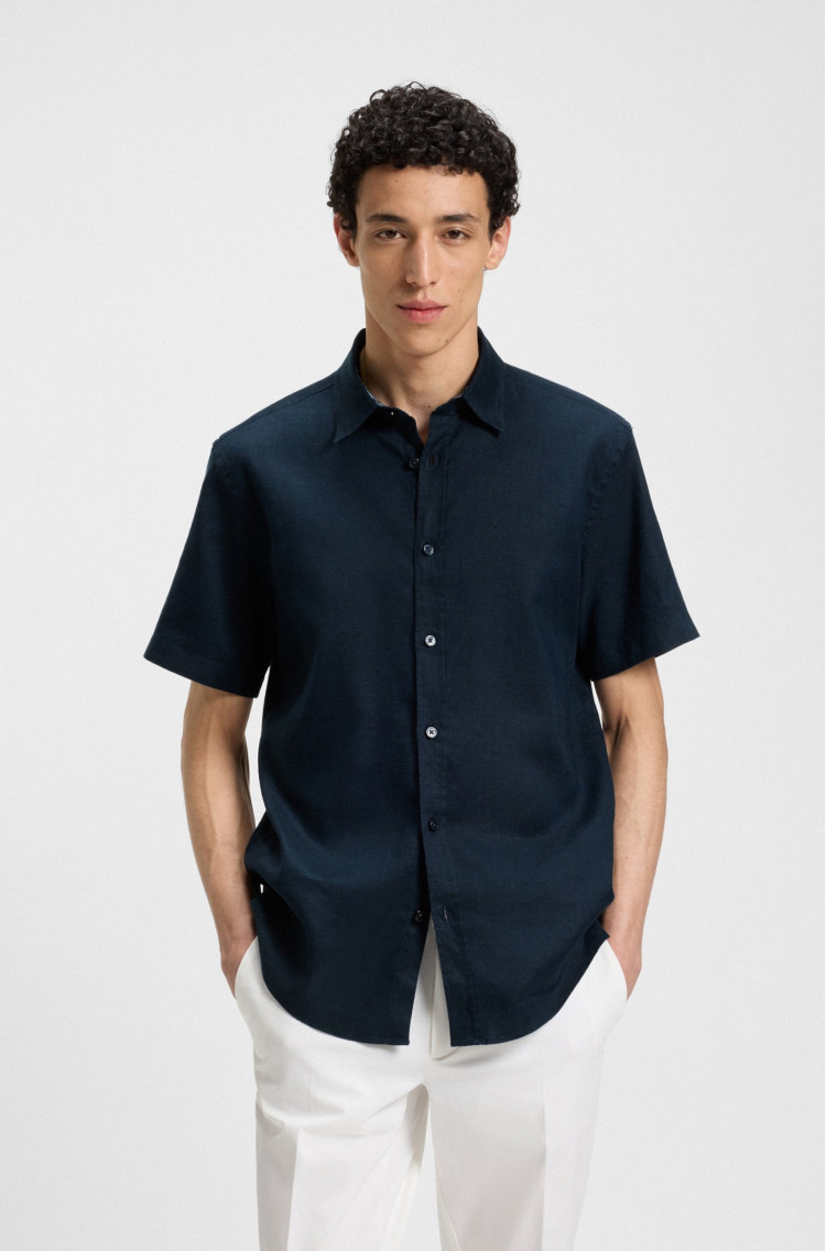 Сорочка повседневная с коротким рукавом Slim fit для мужчин (479365), цвет Синий - №2