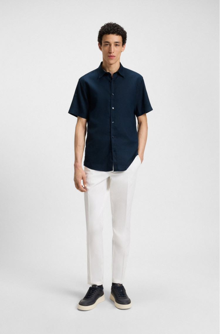 Сорочка повседневная с коротким рукавом Slim fit для мужчин (479365), цвет Синий - №3