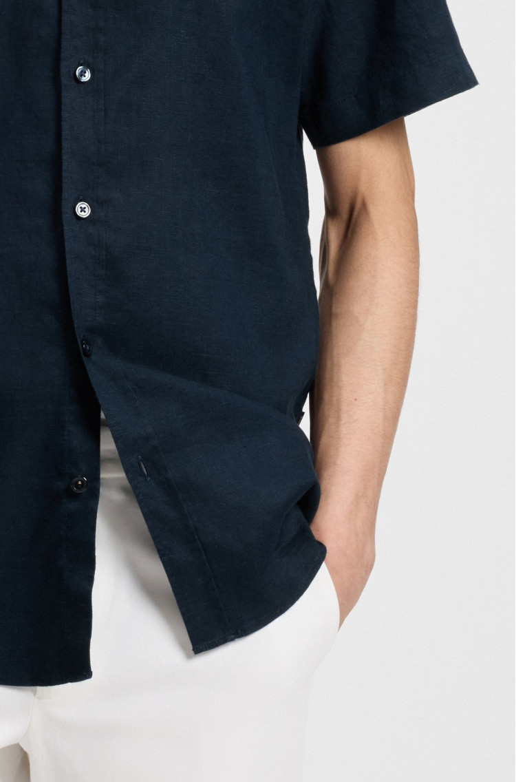 Сорочка повседневная с коротким рукавом Slim fit для мужчин (479365), цвет Синий - №5