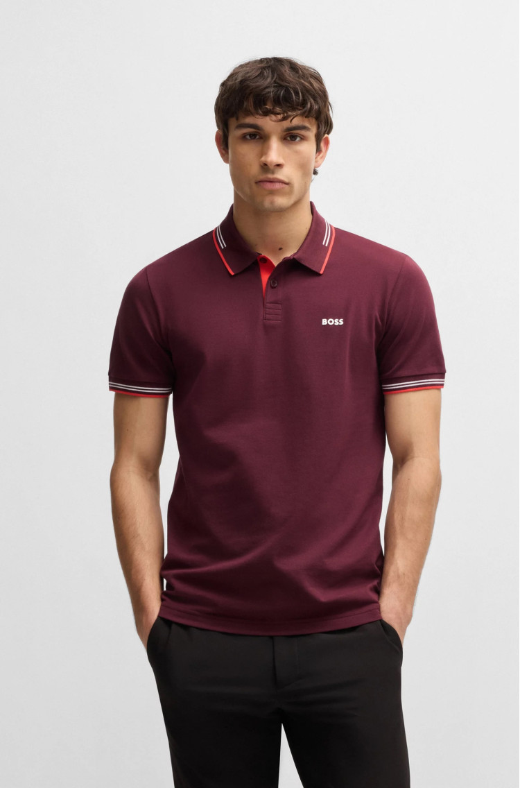 Поло Slim fit для чоловіків (479487), колір Бордовий - №2