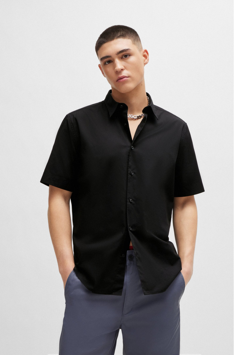 сорочка ділова з коротким рукавом Relaxed fit для чоловіків (479856), колір Чорний - №2