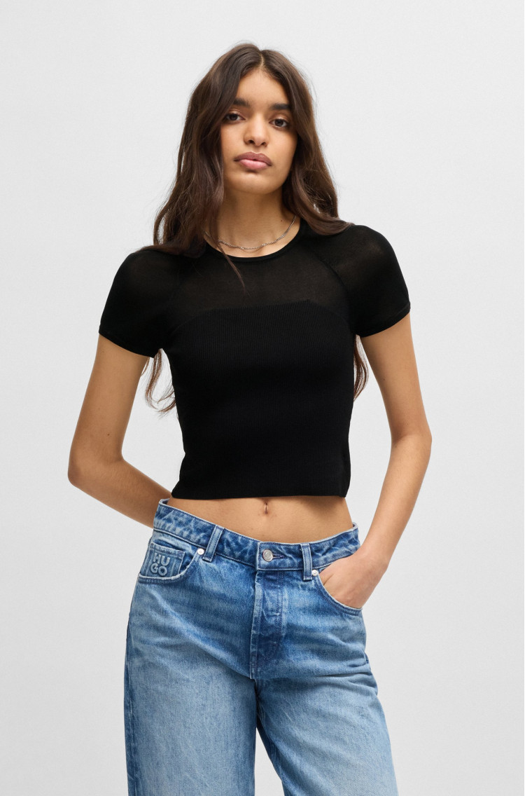 Топ з коротким рукавом Slim fit для жінок (480022), колір Чорний - №2
