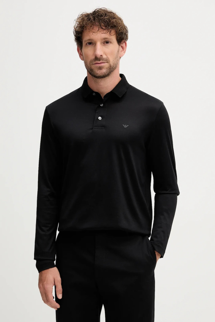 Поло з длинним рукавом Slim Fit для чоловіків (480808), колір Чорний - №2