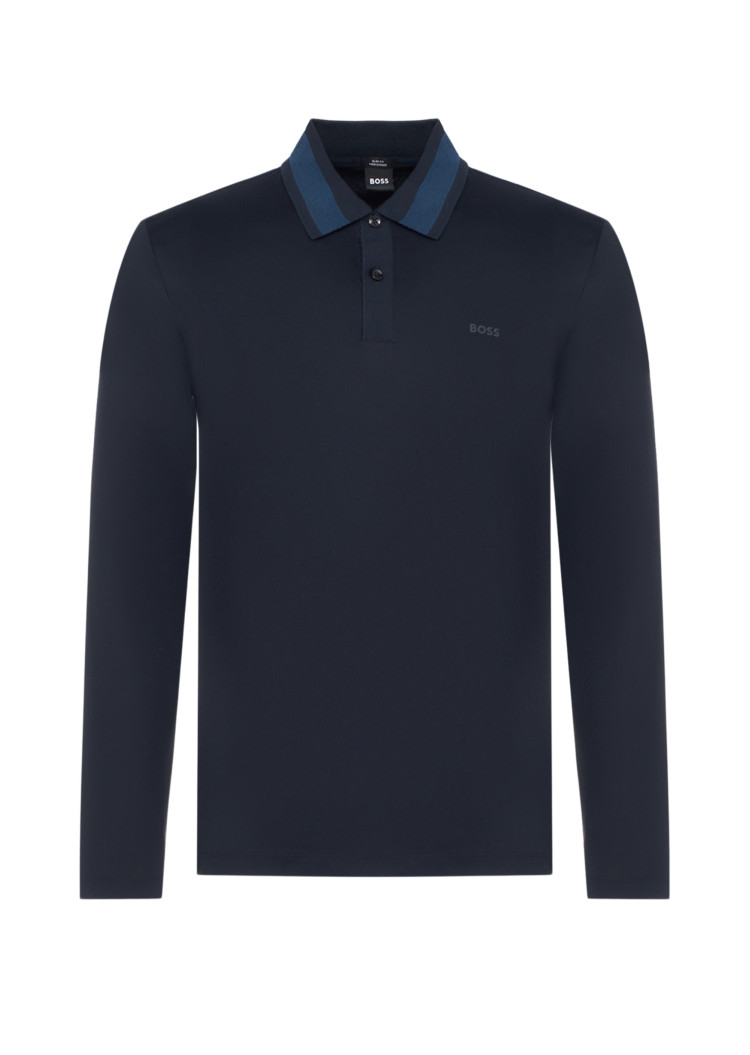 Поло з длинним рукавом Slim Fit для чоловіків (481632), колір Синій - №1
