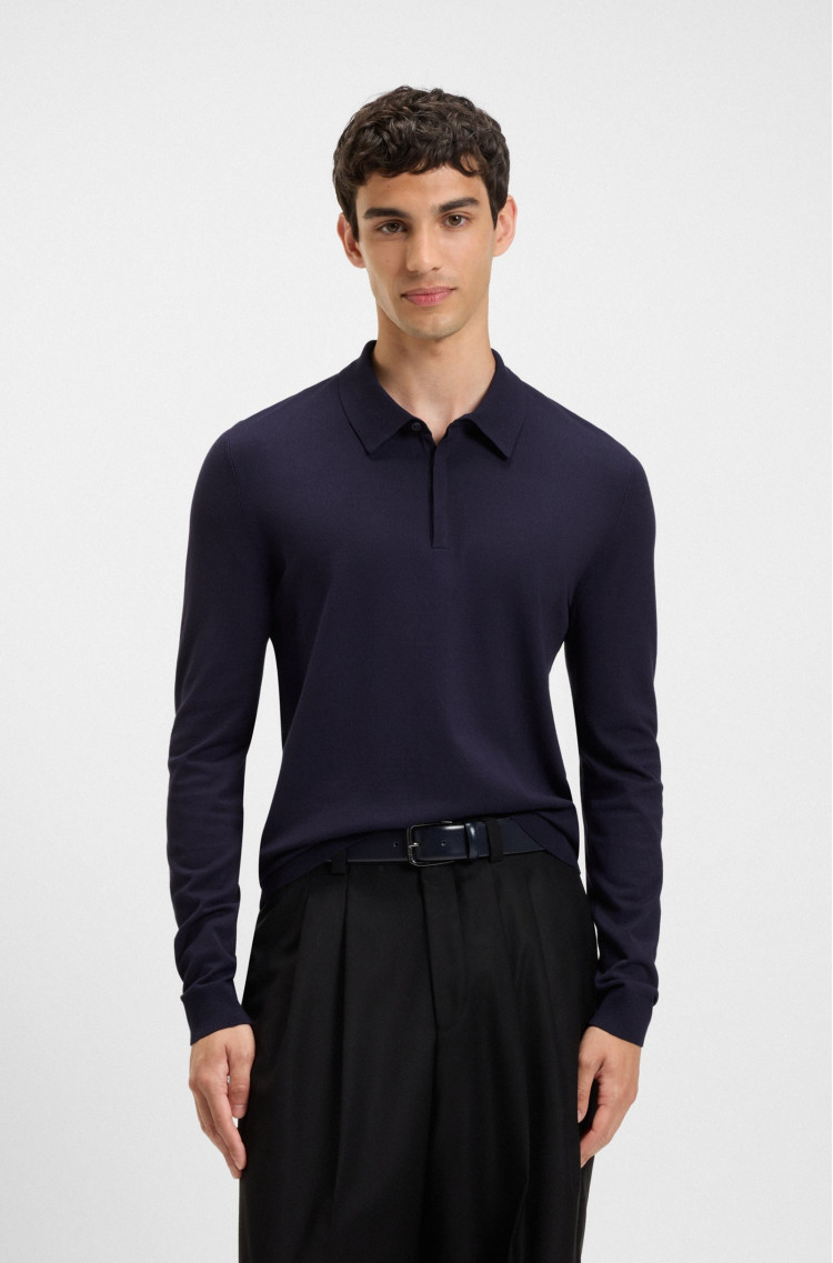 Поло з длинним рукавом Slim Fit для чоловіків (482020), колір Синій - №2