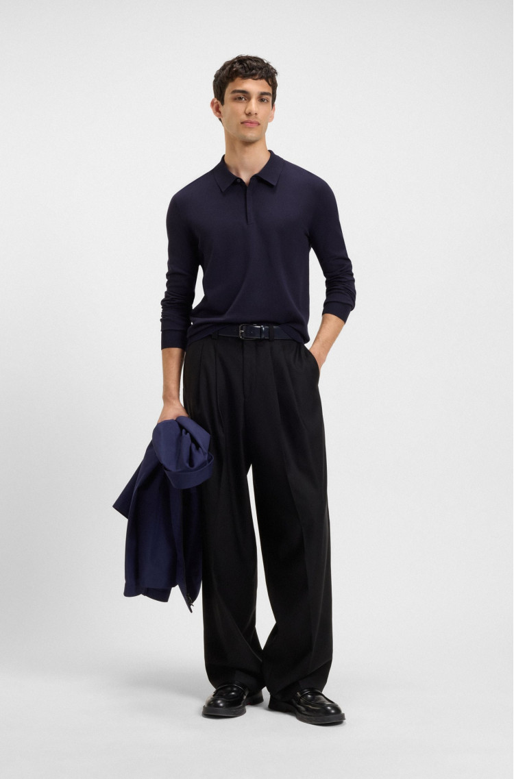 Поло з длинним рукавом Slim Fit для чоловіків (482020), колір Синій - №3