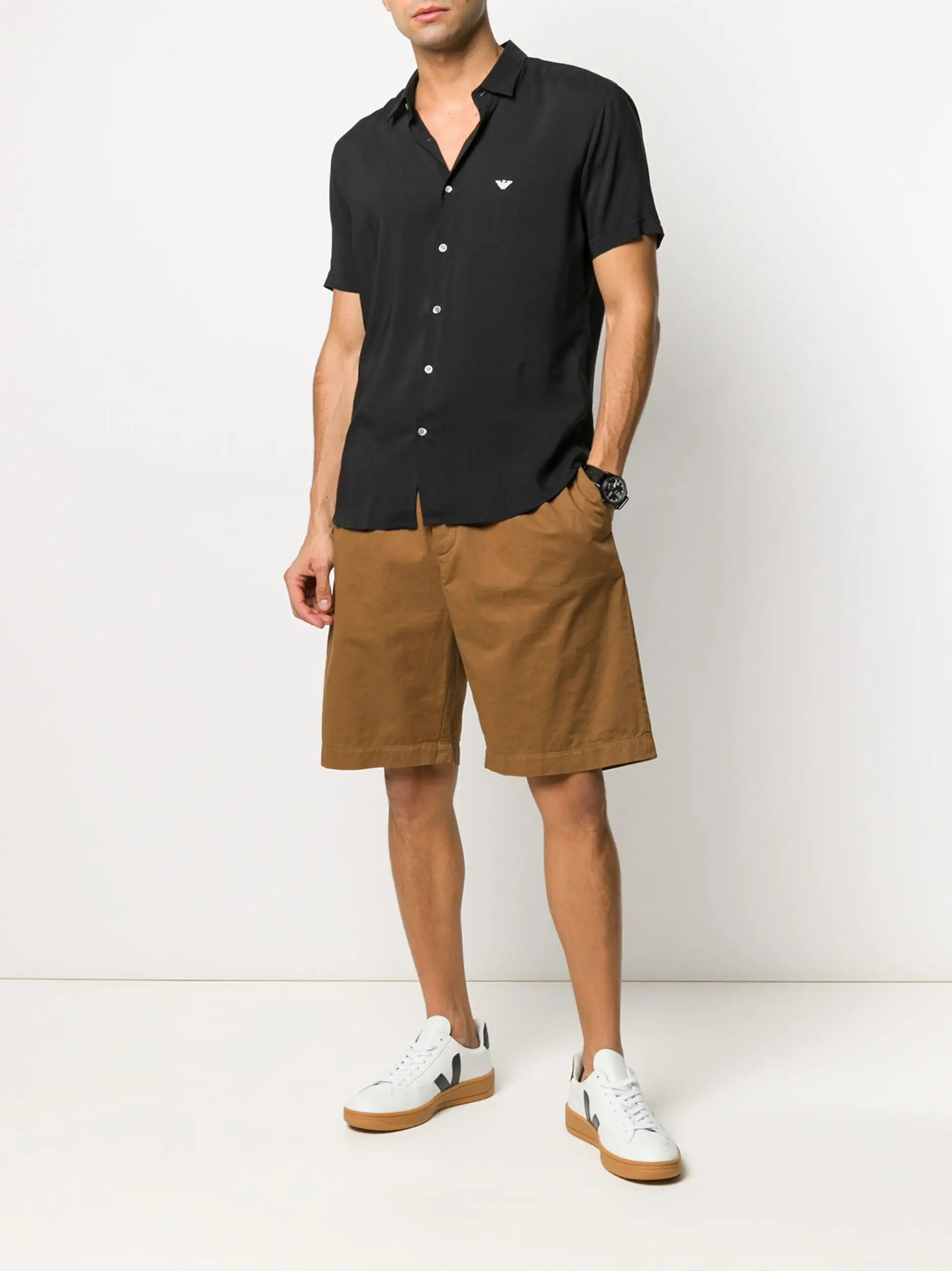 Сорочка повседневная с коротким рукавом Slim Fit для мужчин (462103), цвет Черный - №3