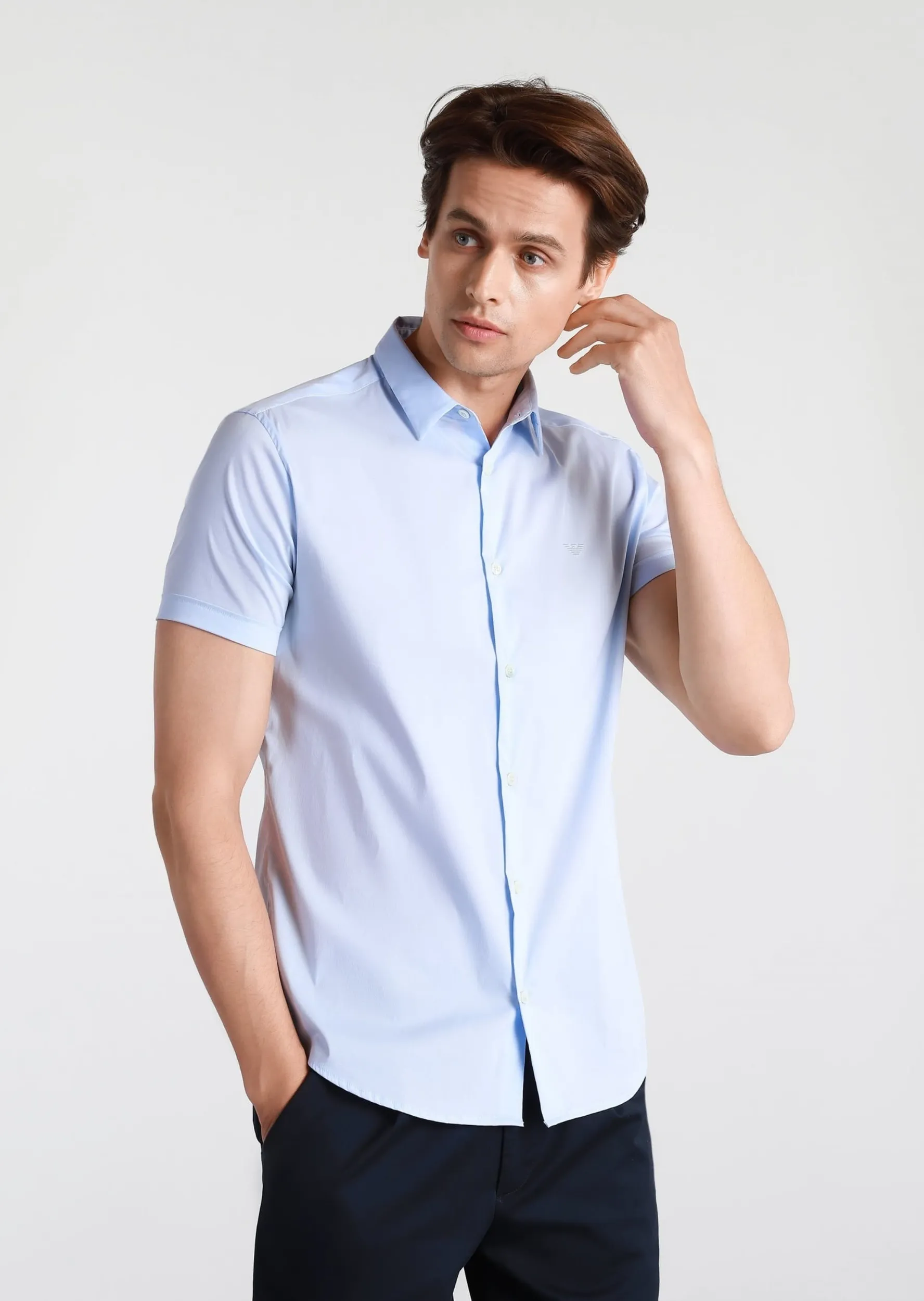 сорочка ділова з коротким рукавом Slim Fit для чоловіків (469259), колір Синій - №2