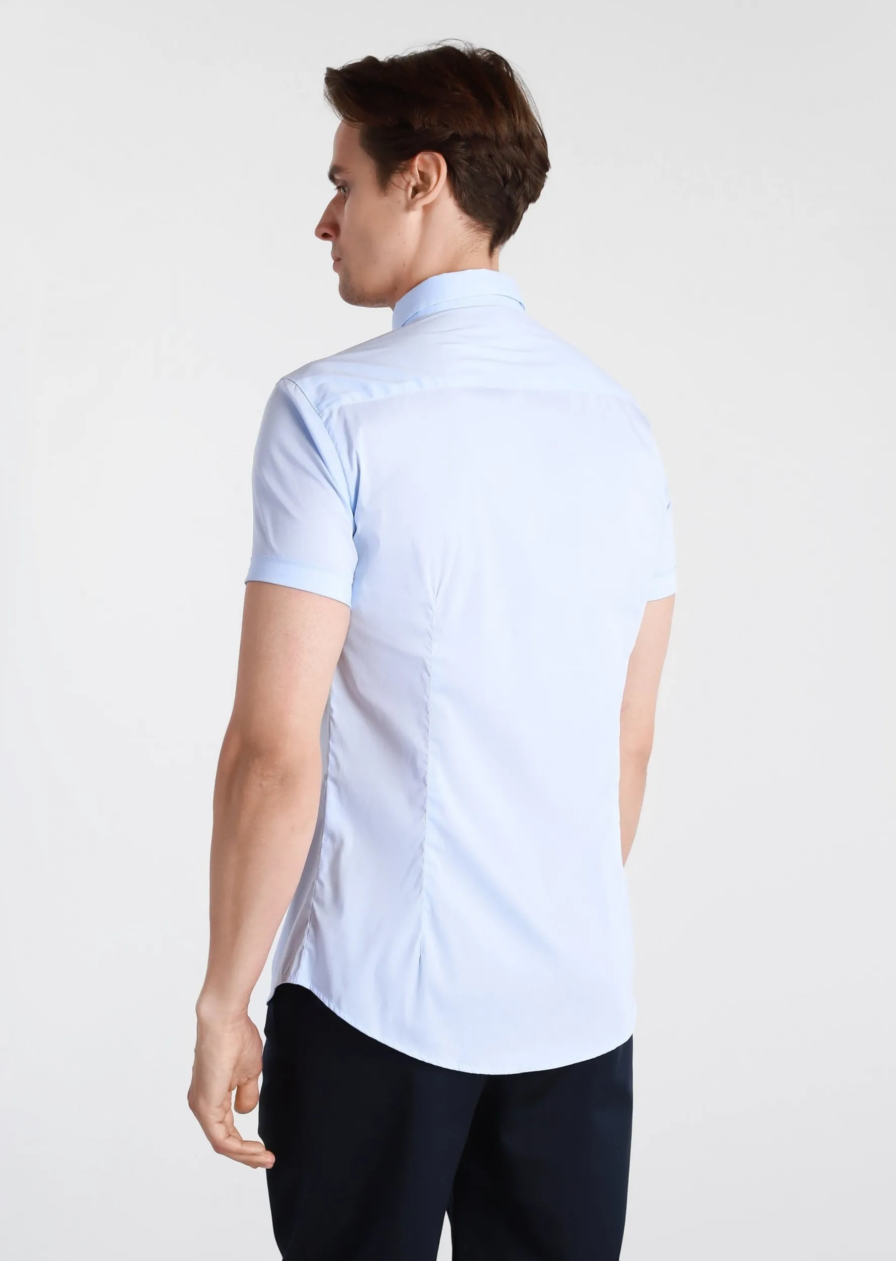 сорочка ділова з коротким рукавом Slim Fit для чоловіків (469259), колір Синій - №3