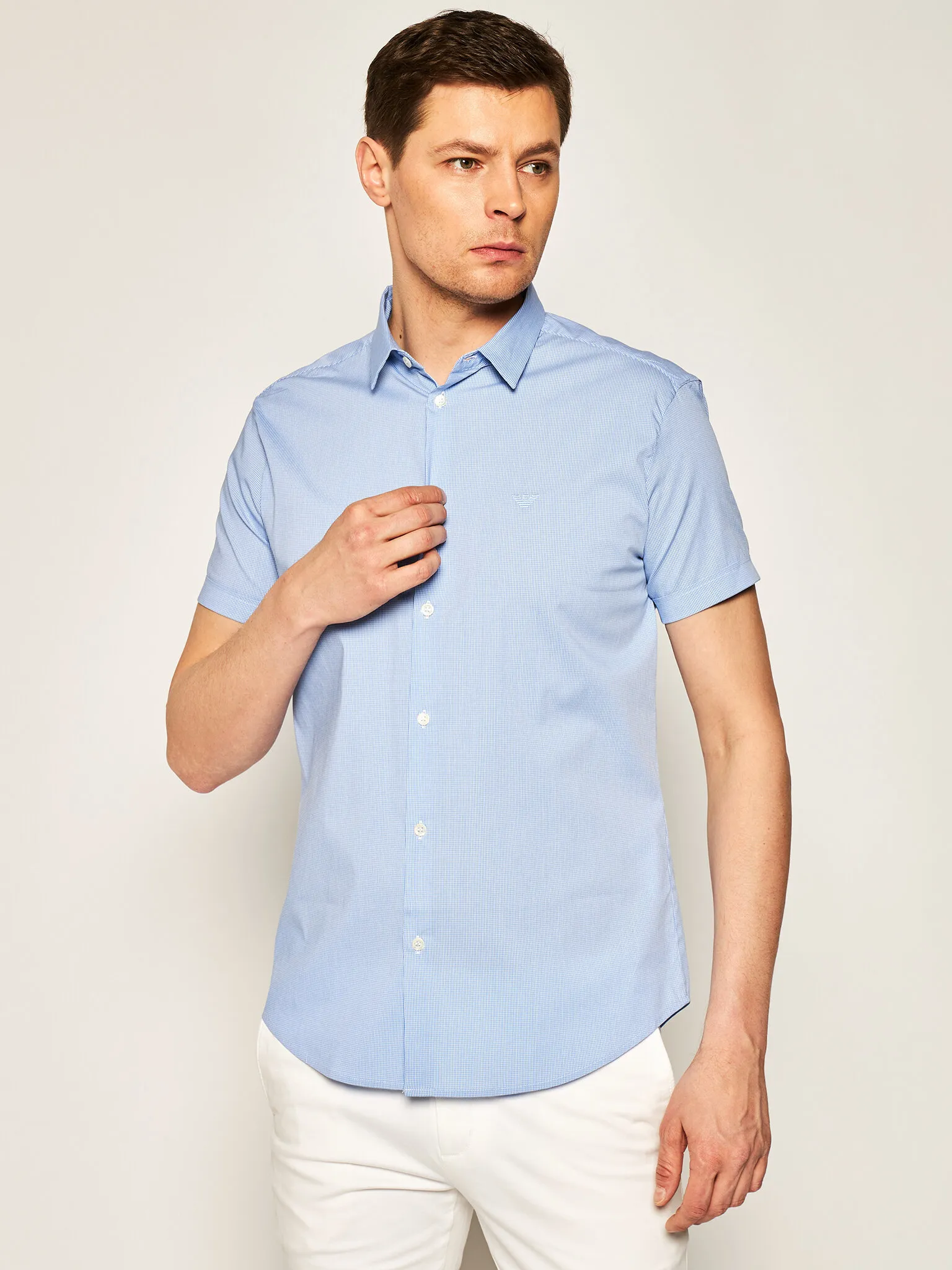 Сорочка повседневная с коротким рукавом Slim Fit для мужчин (469274), цвет Синий - №2