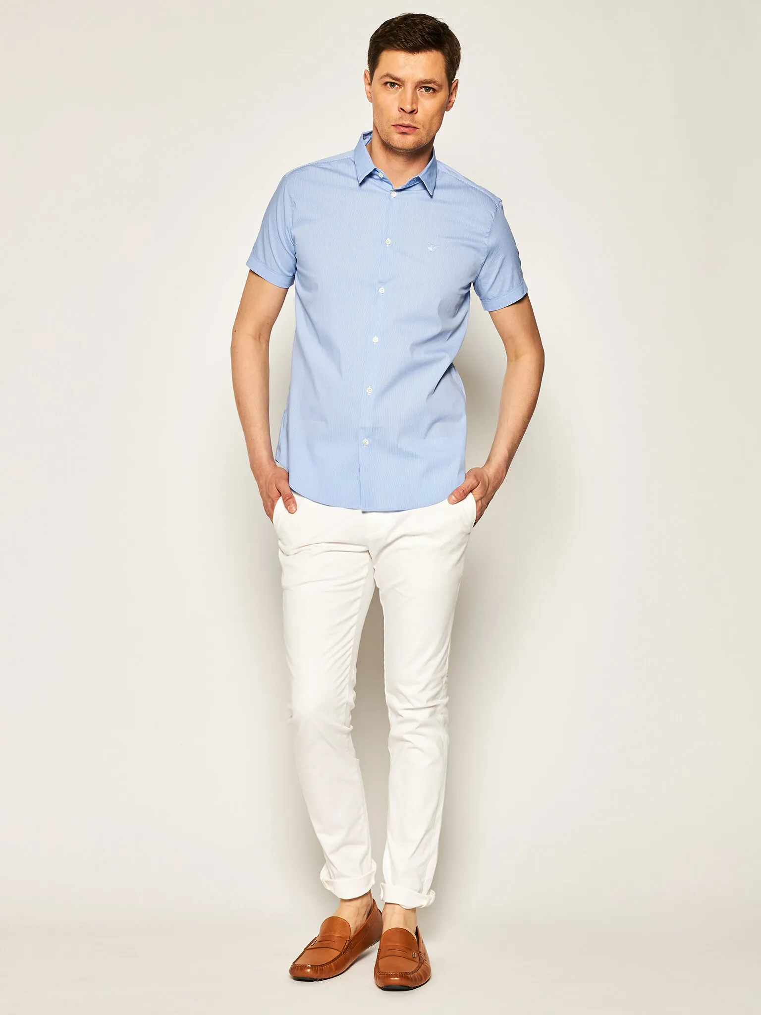 Сорочка повседневная с коротким рукавом Slim Fit для мужчин (469274), цвет Синий - №3