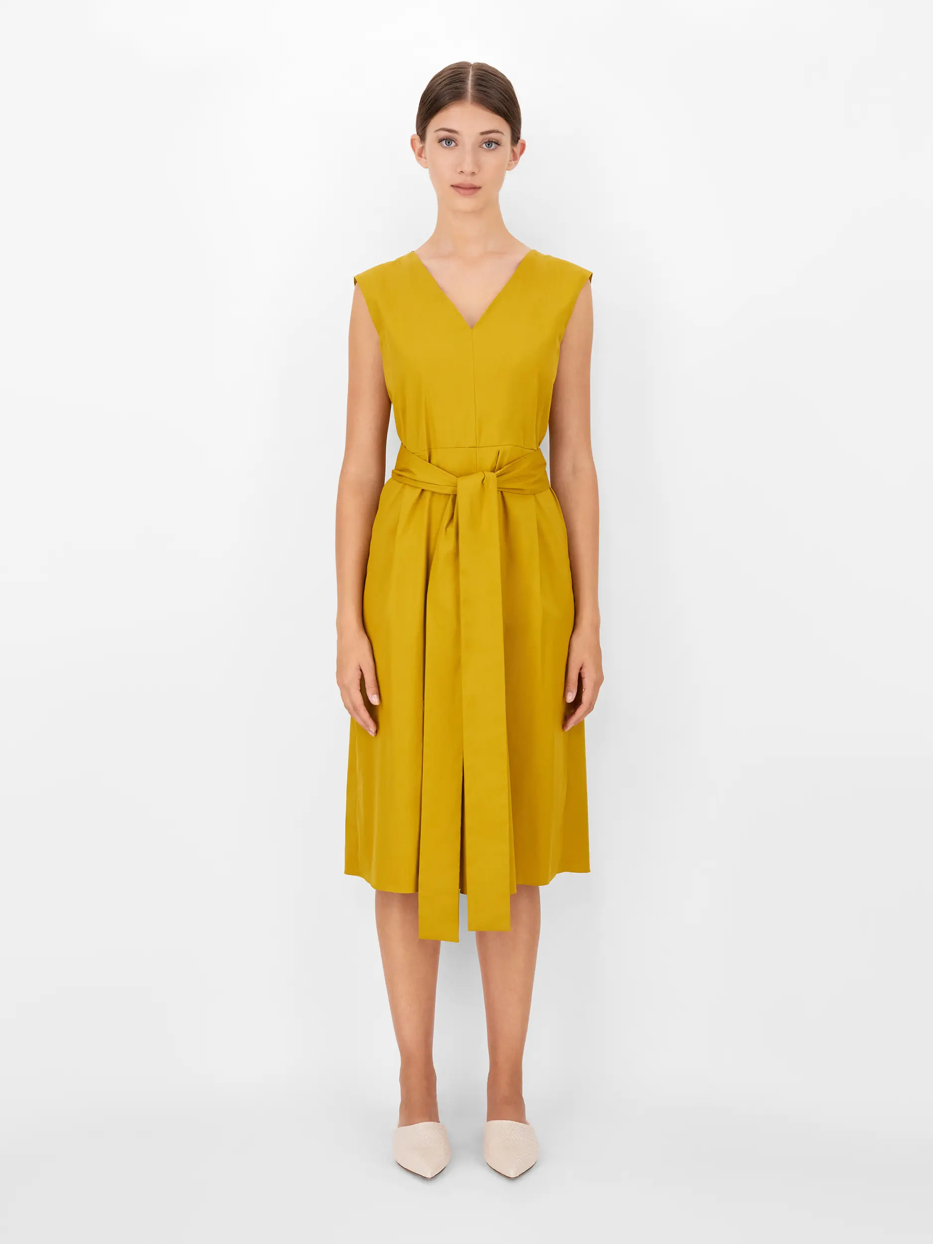 Сукні міді Slim Fit для жінок (469588), колір Жовтий - №2