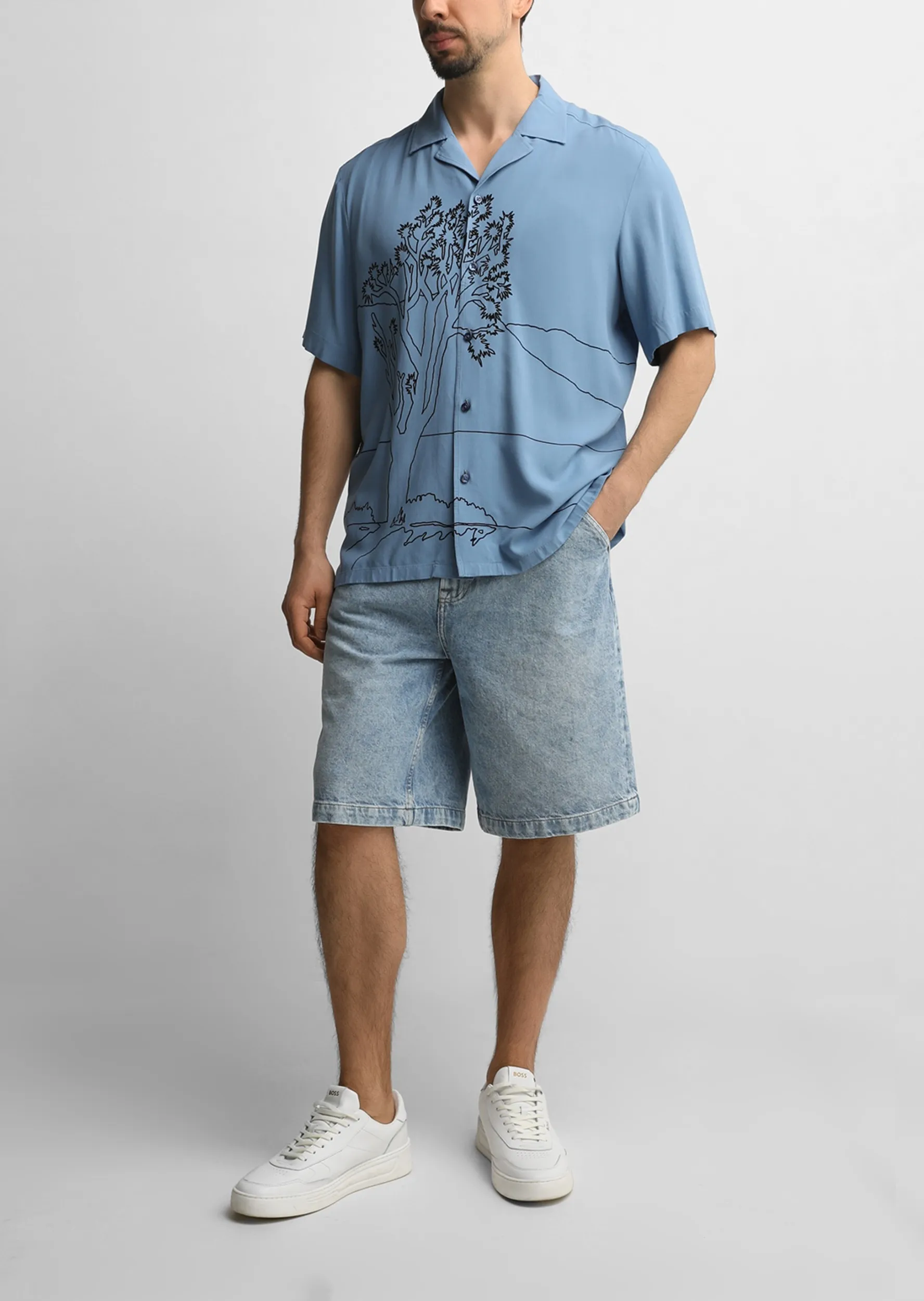 Сорочка повседневная с коротким рукавом Regular Fit для мужчин (479583), цвет Синий - №3