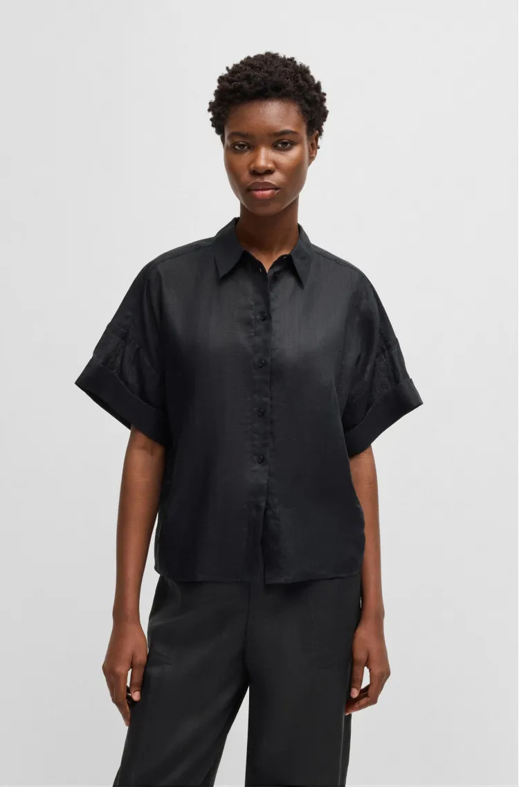 Блуза с коротким рукавом Relaxed Fit для женщин (479791), цвет Черный - №2