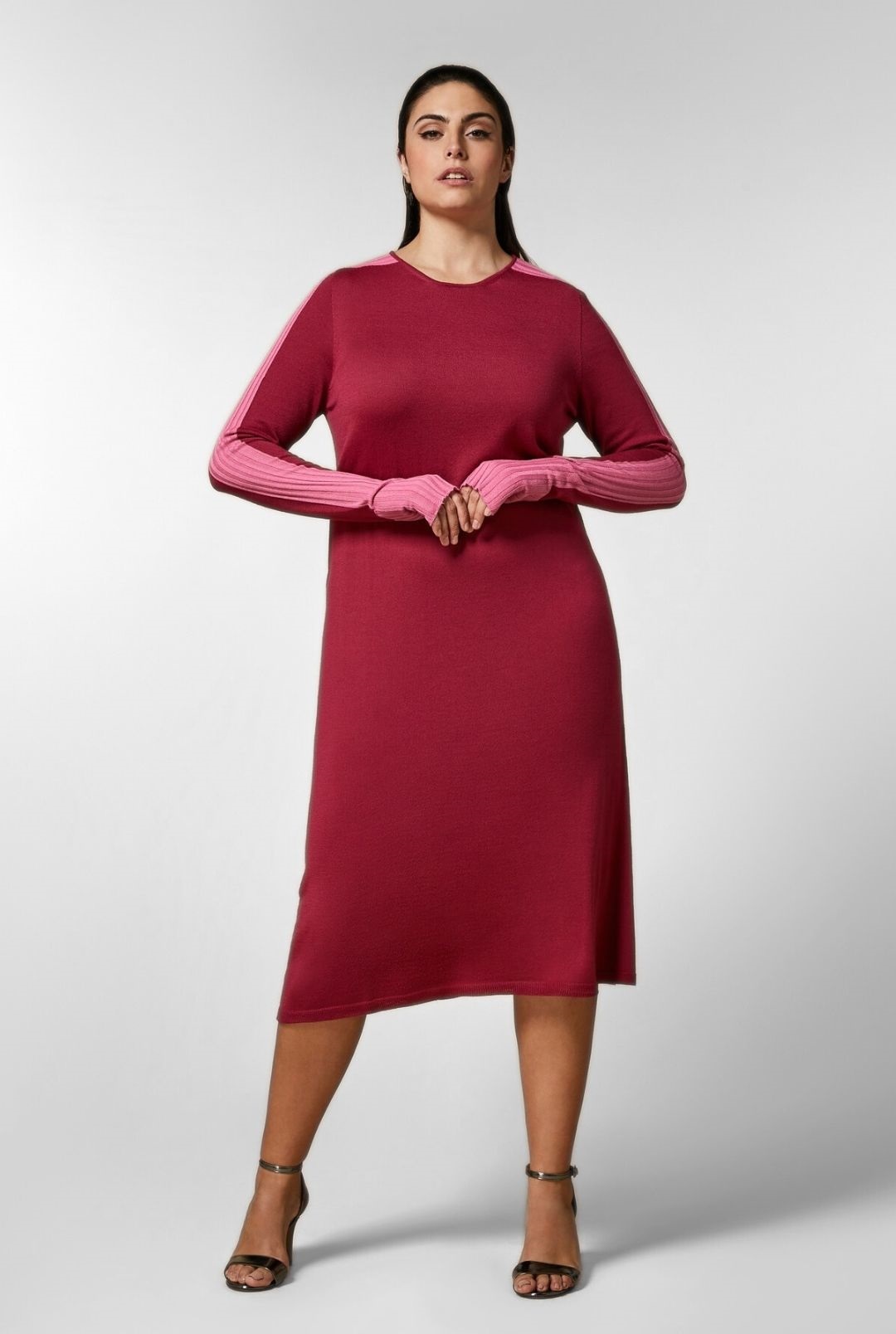 Сукні міді Slim Fit для жінок (474884), колір Бордовий - №2