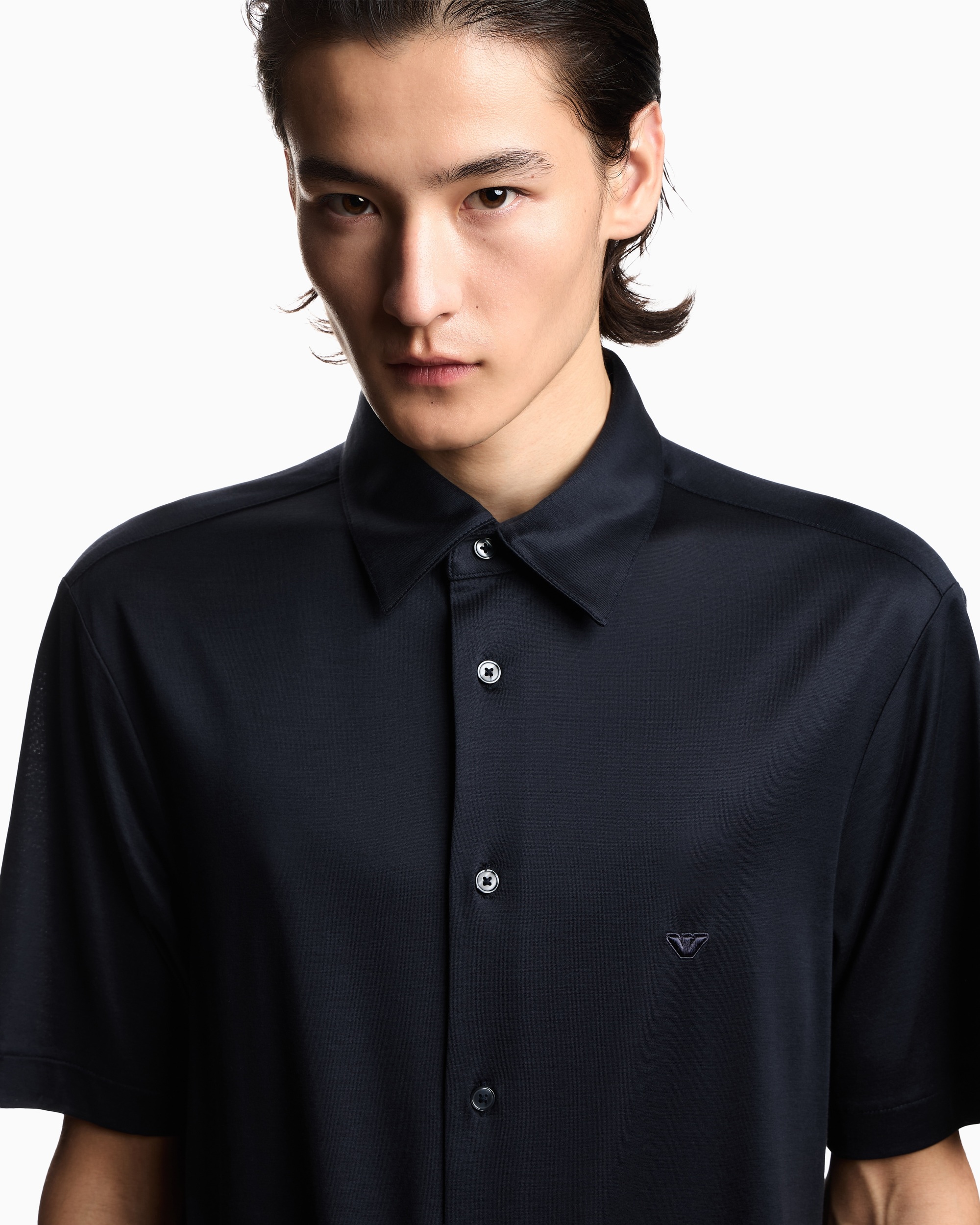 сорочка ділова з коротким рукавом Slim Fit для чоловіків (484464), колір Синій - №5
