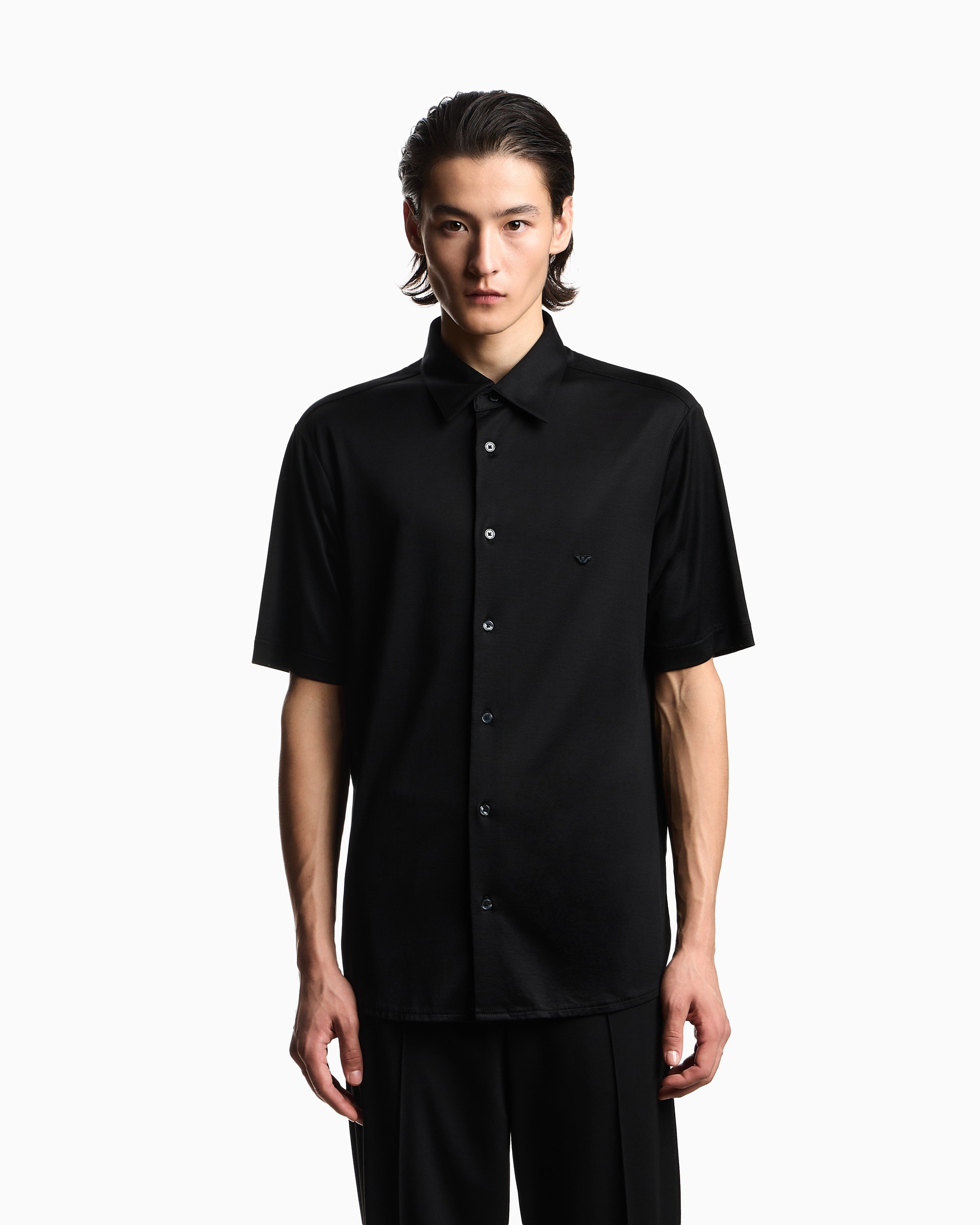 сорочка ділова з коротким рукавом Slim Fit для чоловіків (484465), колір Чорний - №2