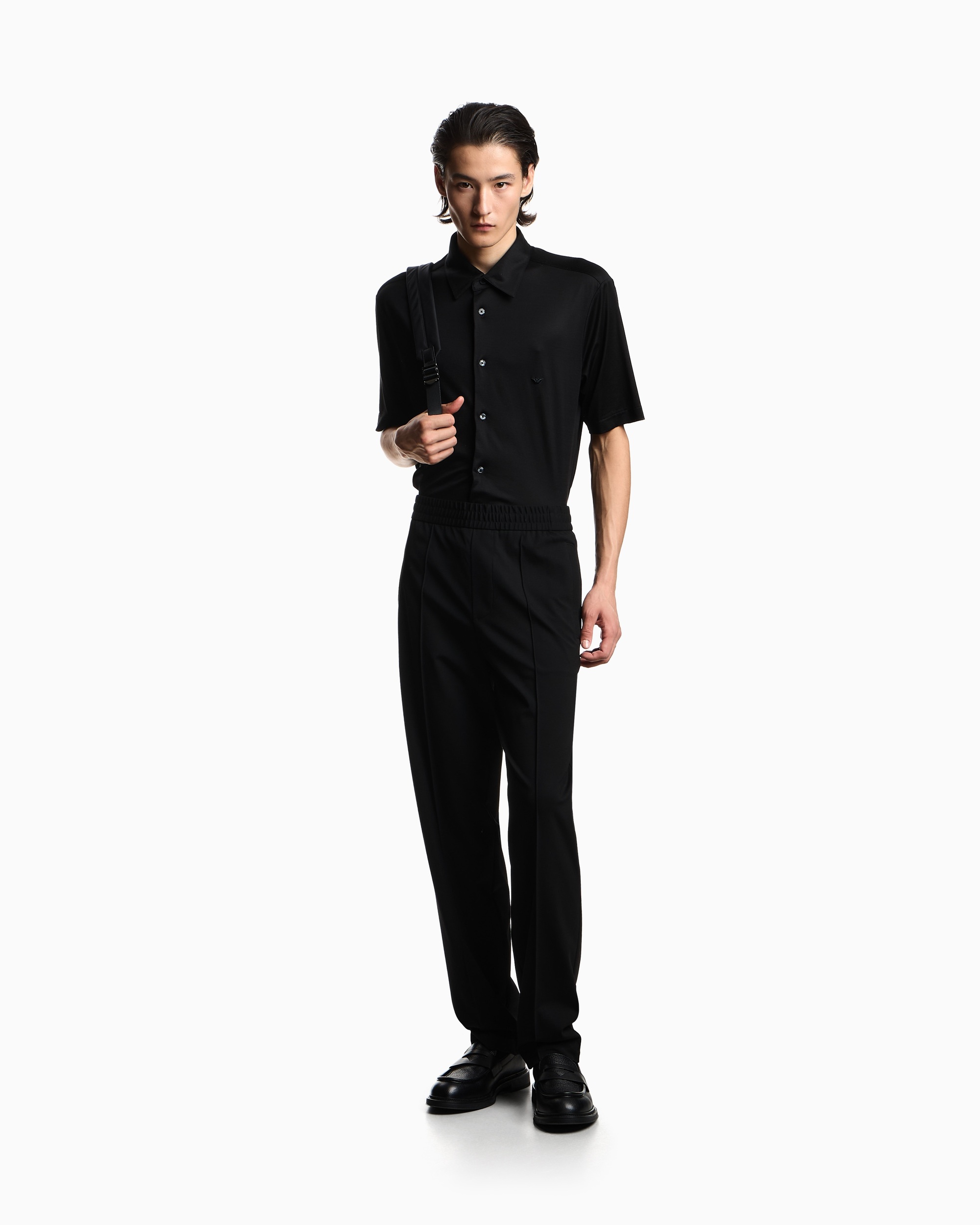 сорочка ділова з коротким рукавом Slim Fit для чоловіків (484465), колір Чорний - №3