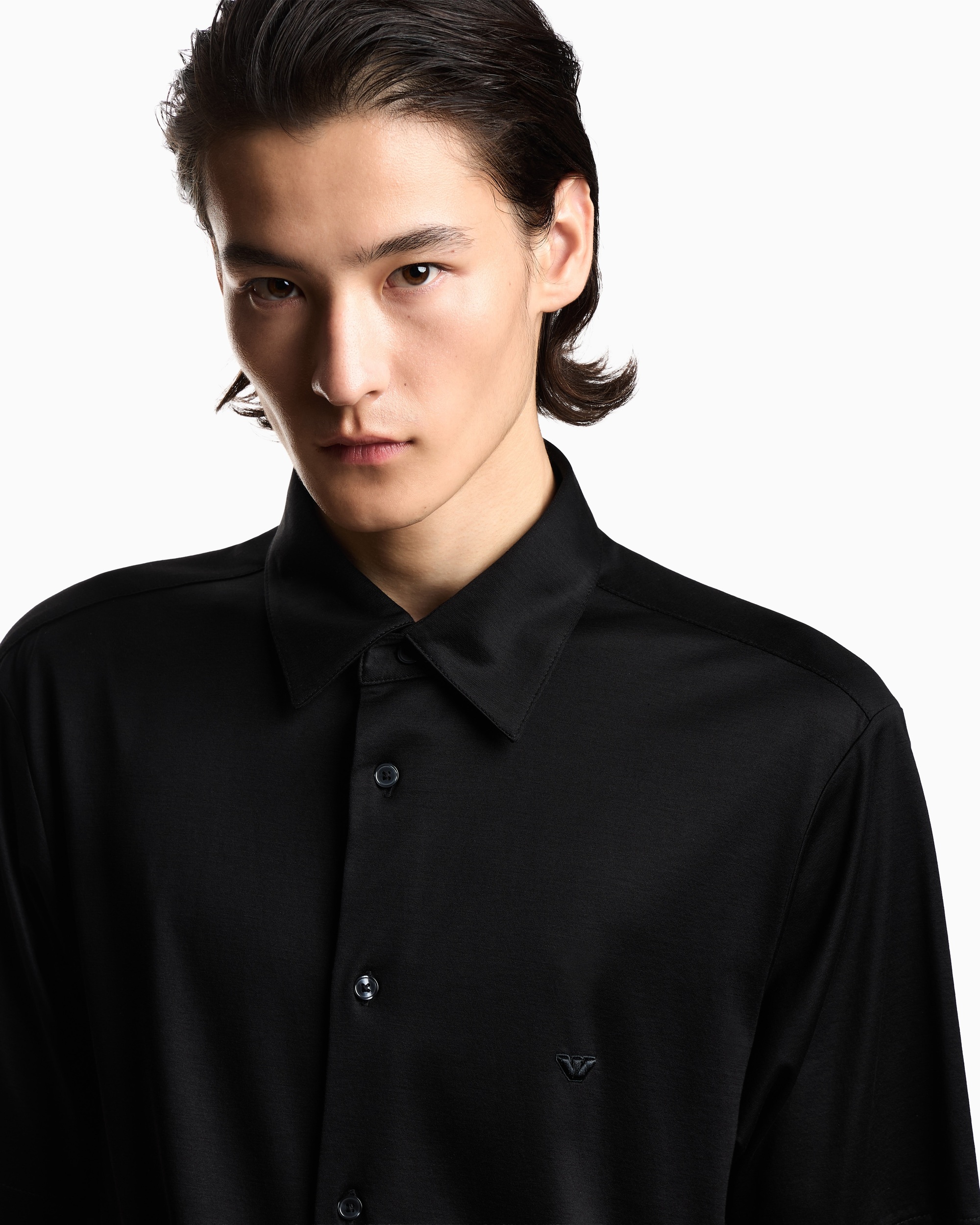 сорочка ділова з коротким рукавом Slim Fit для чоловіків (484465), колір Чорний - №5
